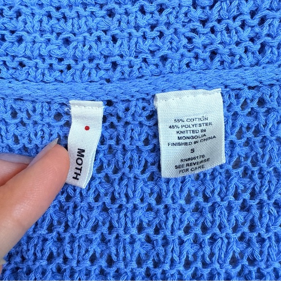 Anthropologie MOTH Blue Knit Short Sleeve Top Polka Dot Collared Snails S - Picture 6 of 7